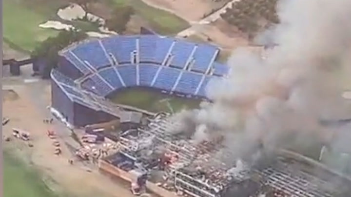 Ryder Cup venue engulfed by raging fire as smoke fills air in drone footage