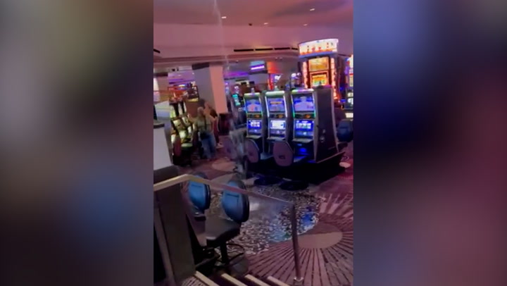 Water pours through ceiling of Las Vegas casino after heavy rain hits Nevada