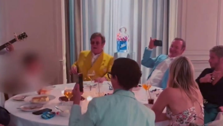 Kevin Spacey and Sir Elton John sing song together during meal in Nice