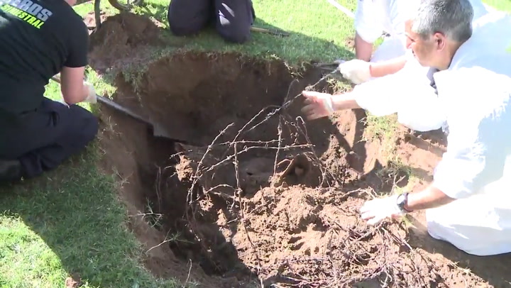 Encontraron un barril enterrado en la casa del Pata Medina