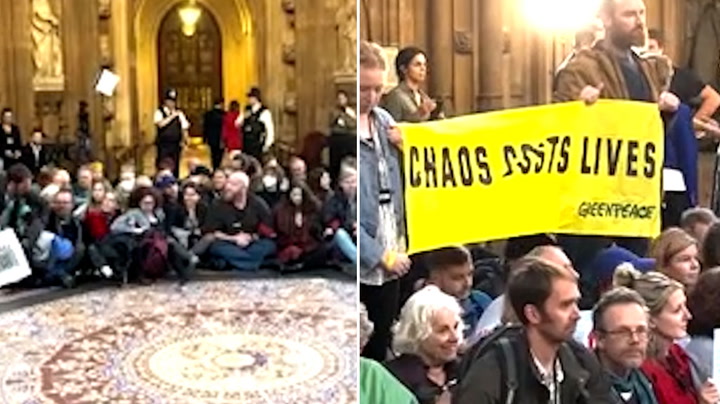 Climate and energy crisis activists occupy Central Lobby in UK parliament