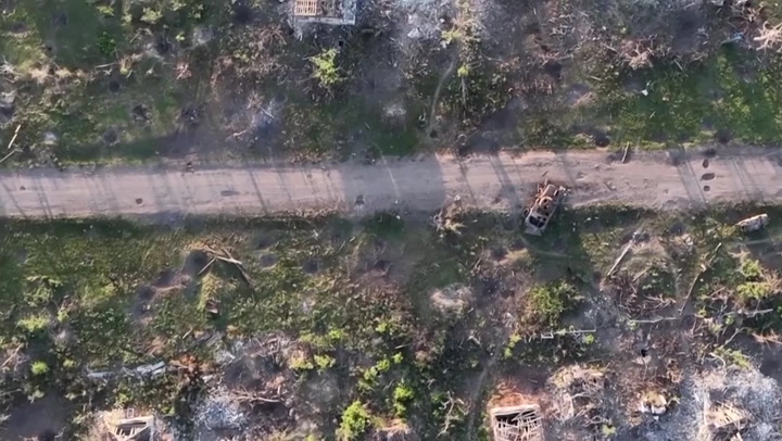 Destruction in Ukraine's eastern village of Klishchiivka captured in aerial footage