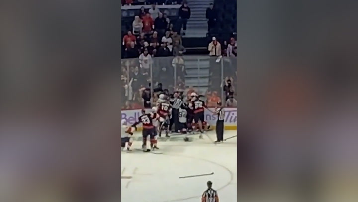 NHL ref sends everybody on ice off after mass brawl