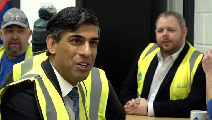 Moment Rishi Sunak tells Burnley factory workers they are getting tax cut