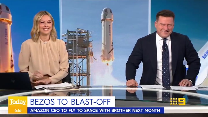 Australian news hosts left in hysterics when reporting on Jeff Bezos's rocket