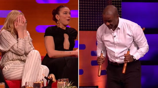 Adrian Lester shows off nunchuck skills to fellow Graham Norton guests