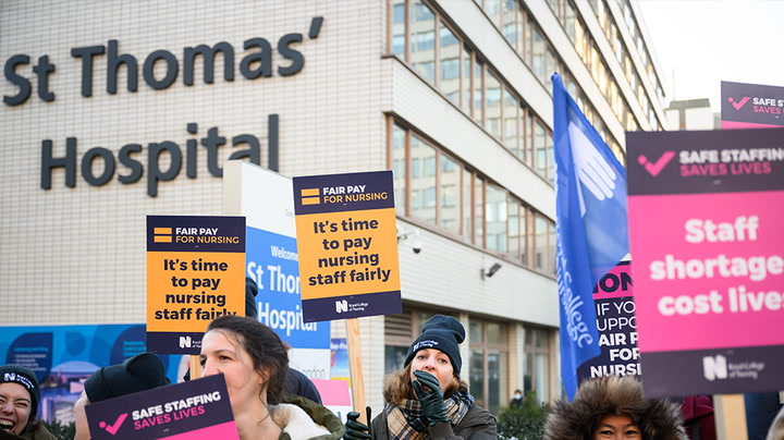 ‘Claps do not pay the rent’: NHS nurses strike begins outside St Thomas’ hospital