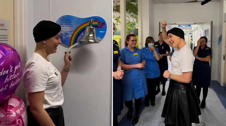 231110-amy Dowden Cries As She Rings Bell To Mark Chemotherapy End-