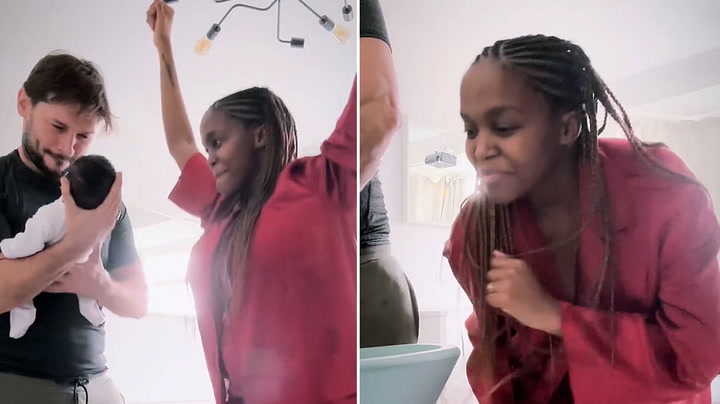 Oti Mabuse performs salsa while changing daughter's nappy