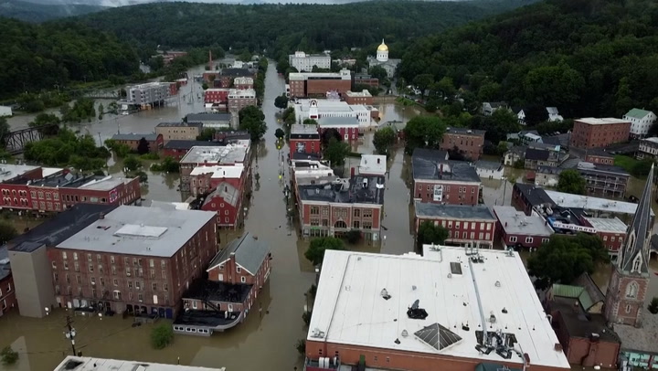Vermont flooding: Drone footage shows Montpelier underwater as dam threatened