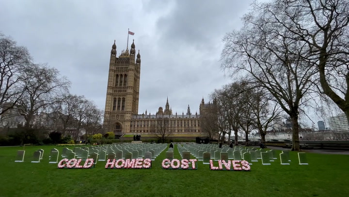 Activists place ‘headstones’ by parliament to highlight deaths from cold homes