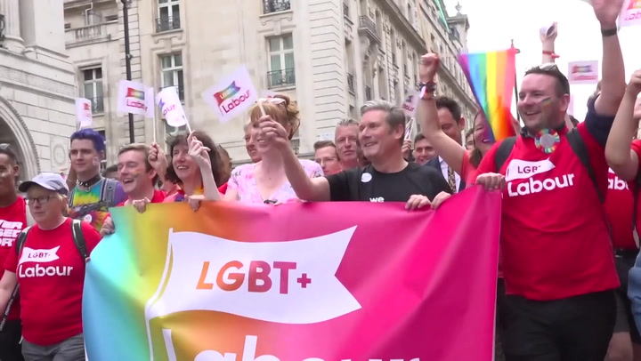 Keir Starmer and Angela Rayner march in London's Pride parade