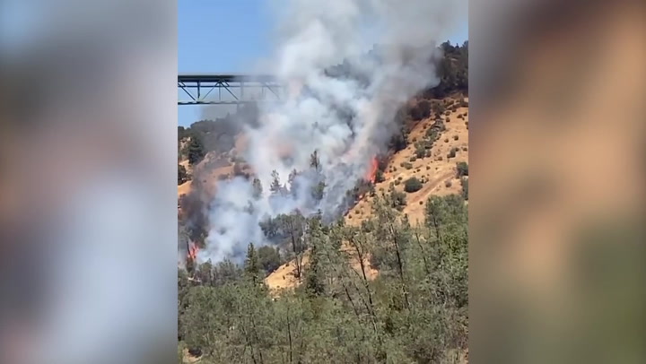 Terrifying footage shows California wildfire burning beneath bridge