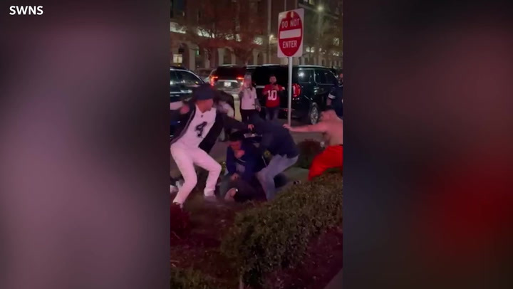 Rival NFL fans get into vicious brawl outside stadium