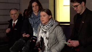 Greta Thunberg speaks outside court after first day of trial