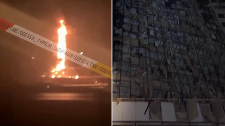 Fire rips through Odesa hotel after Russian missile strike