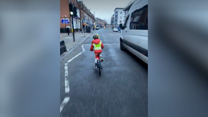 Van drives 'dangerously close' to child cycling on the road in London