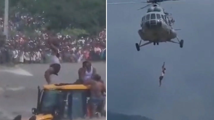 Helicopter rescues people stranded in India floods