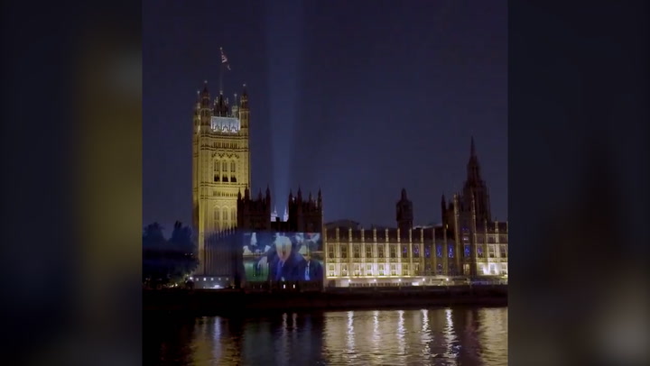 Video calling Boris Johnson a ‘liar’ projected onto Houses of Parliament