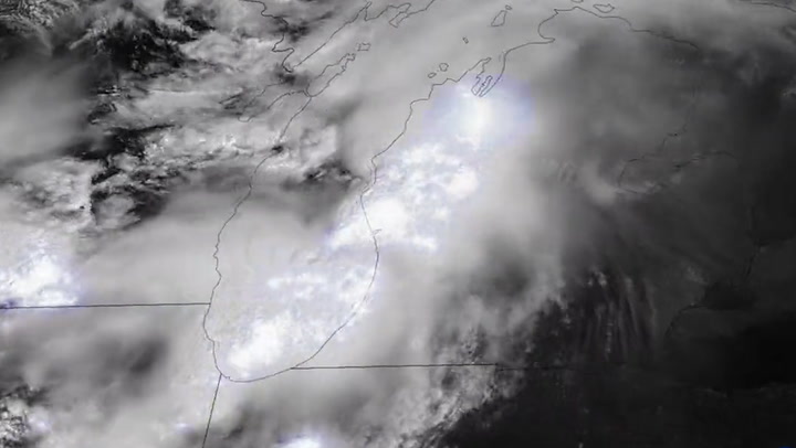 Thunder and lightning rolls over midwest in satellite footage