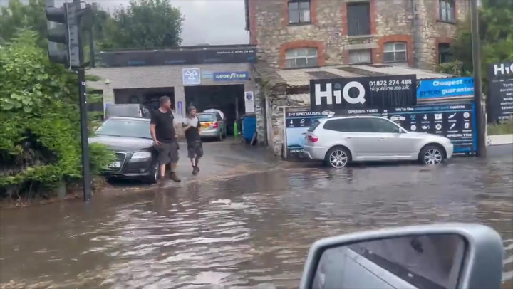 Cornwall roundabout flooded amid heavy rainfall