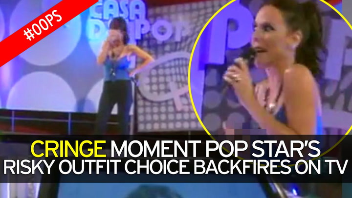 Pop star left red-faced when her breast pops out during live TV