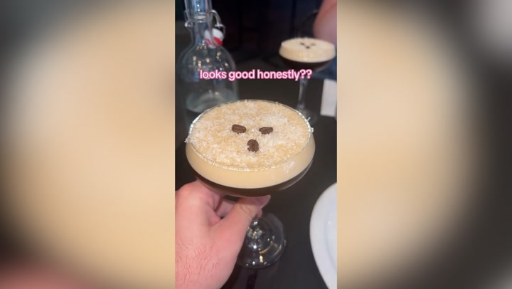 TikToker drinks espresso martini garnished with parmesan shavings