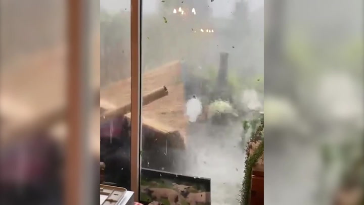 Violent winds and hail cause damage to houses and tear up trees in Utrecht, Netherlands