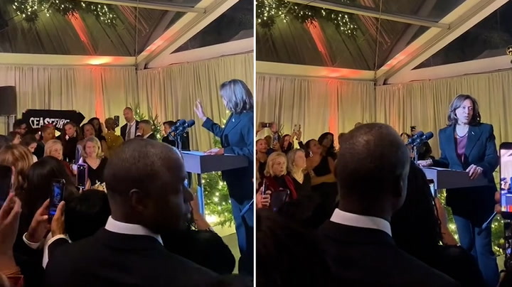 Kamala Harris confronted by Democrat state rep over ceasefire during holiday party