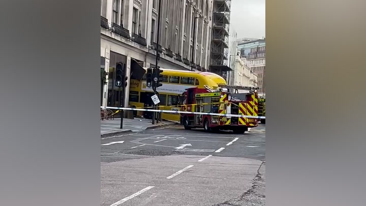 Double decker bus crashes into Oxford Street pub in central London