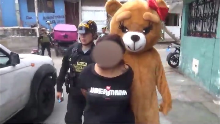 Police officer disguised as cuddly bear arrests drug dealers in Peru on Valentine's Day