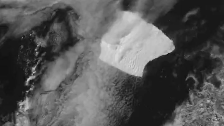 Timelapse shows giant iceberg - three times larger than New York City - drifting through sea