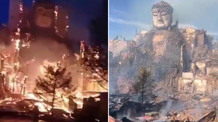 Flames engulf giant Buddha statue housed in ancient Chinese temple