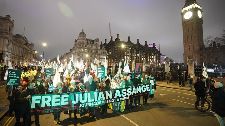 Julian Assange protesters stage 'night carnival' calling for release of WikiLeaks founder