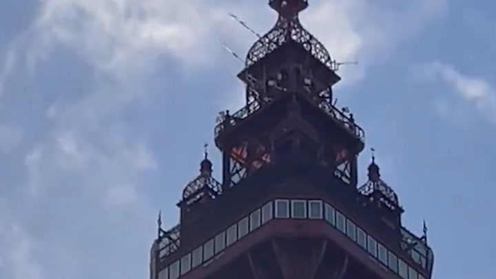 Blackpool Tower on fire as emergencies services evacuate area