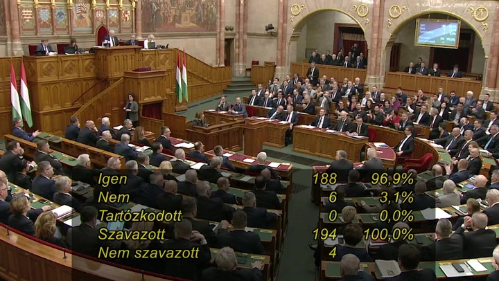 Moment Hungarian parliament votes to ratify Sweden's bid to join Nato