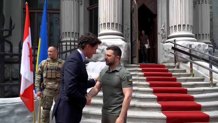 Volodymyr Zelensky welcomes Canadian prime minister Justin Trudeau to Kyiv