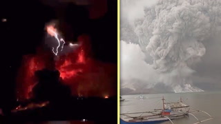 Volcano explodes filling the sky with lightning and ash