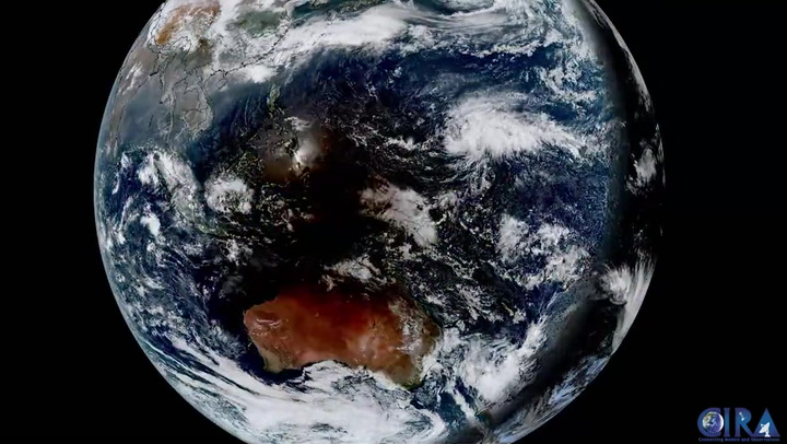 Satellite imagery shows rare solar eclipse over Oceania