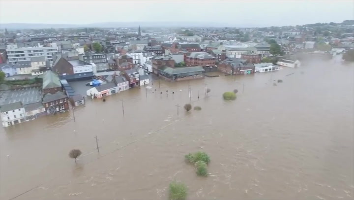 Drone footage shows scale of flooding in Dumfries after river bursts banks