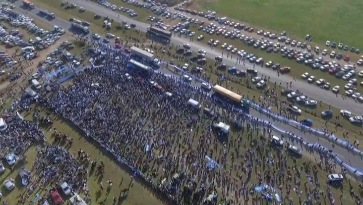 Desde un drone, así se ve la marcha del campo en San Nicolás