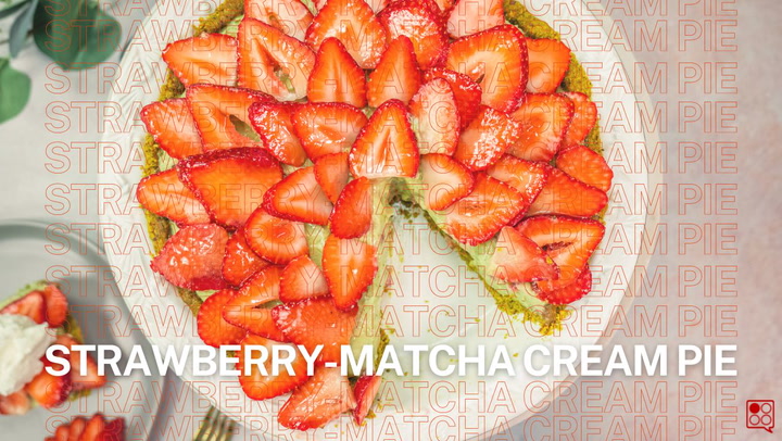 Matcha Strawberry Cream Pie with Pistachio Crust