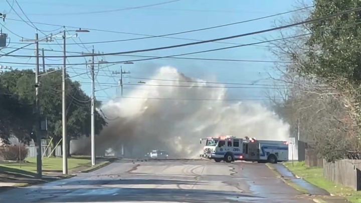 Plume of water shoots into air as huge leak forces road closure
