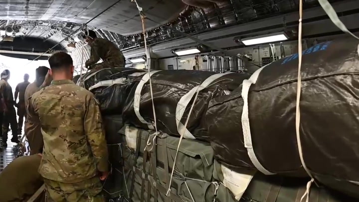 US Air Force video shows latest round of aid air dropped to Gaza