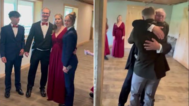 Family screams in shock as military son makes surprise appearance at wedding