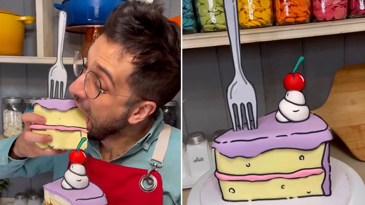Baker reveals how he made optical illusion cartoon cake | Lifestyle |  Independent TV