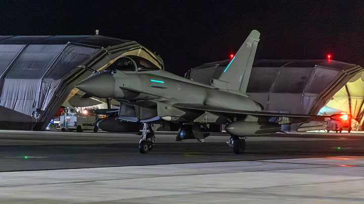 RAF Typhoon jets take off from Cyprus to conduct strikes against military targets in Yemen