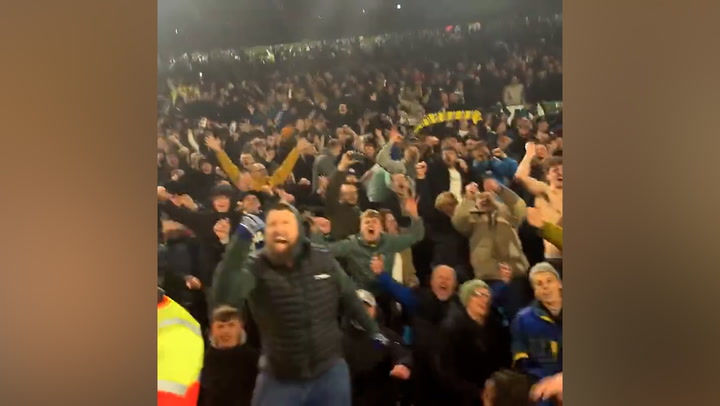 Leeds fans sing 'I Predict a Riot' after beating Championship leaders Leicester