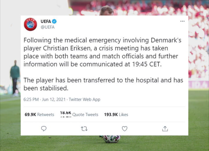 Christian Eriksen Collapse Updates Team Mates Visit Denmark Star In Hospital As He Issues First Statement Wales Online