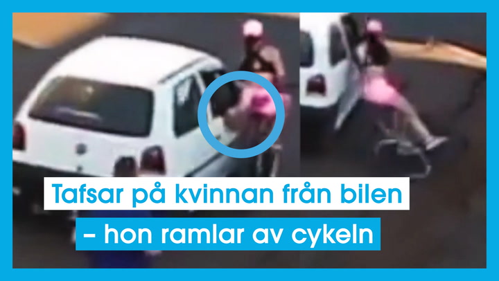 Tafsar på kvinnan från bilen – hon ramlar av cykeln